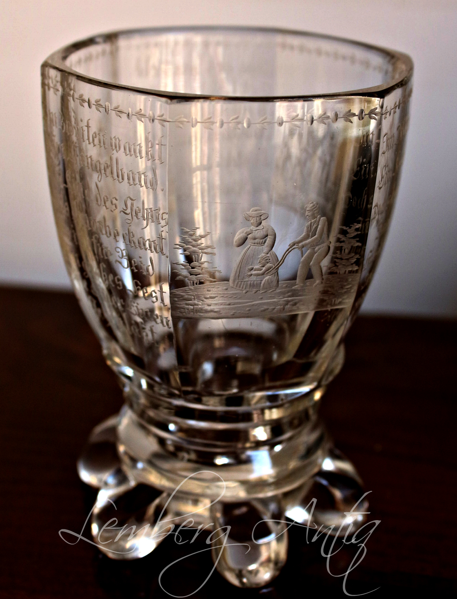Бокал с гравировкой19 век. Сюжетный Стопа
